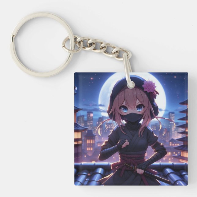 Cute ninja warrior girl  keychain (Front)