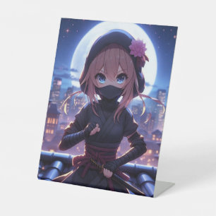Cute ninja warrior girl  pedestal sign