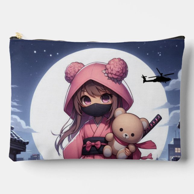 Cute ninja warrior girl & teddy accessory pouch (Front)