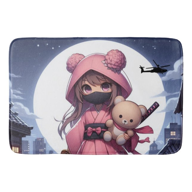 Cute ninja warrior girl & teddy bath mat (Front)