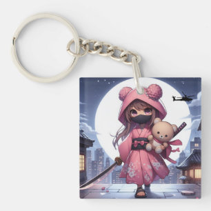 Cute ninja warrior girl & teddy keychain