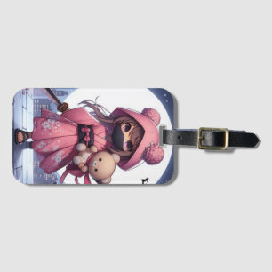 Cute ninja warrior girl & teddy luggage tag