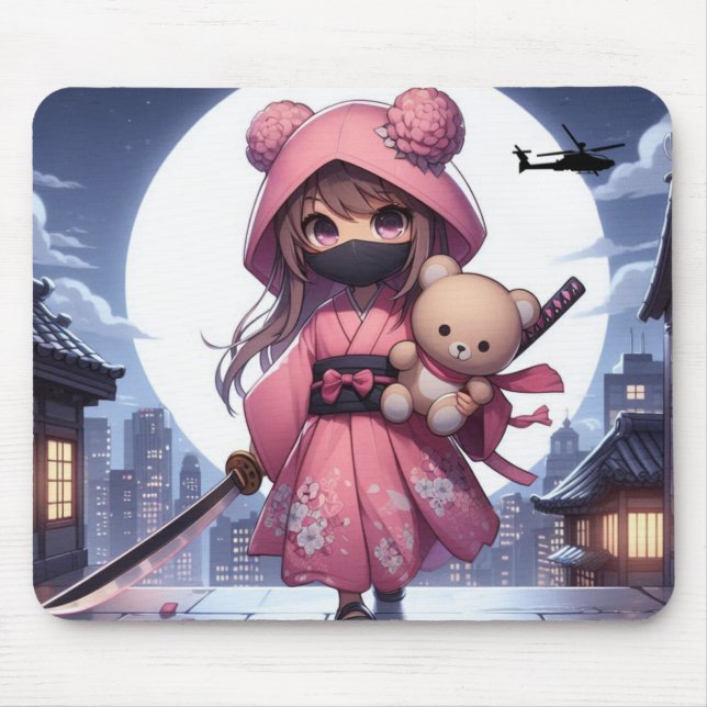 Cute ninja warrior girl & teddy mouse pad (Front)