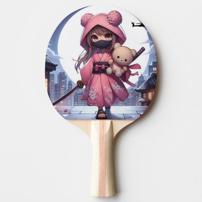 Cute ninja warrior girl & teddy ping pong paddle (Front)