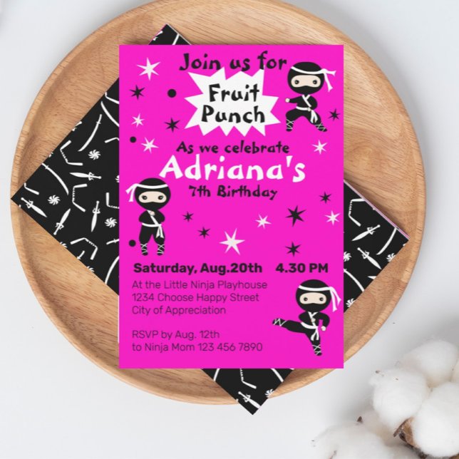 Cute Ninja Warrior Girls Pink Birthday Party  Invitation (Creator Uploaded)