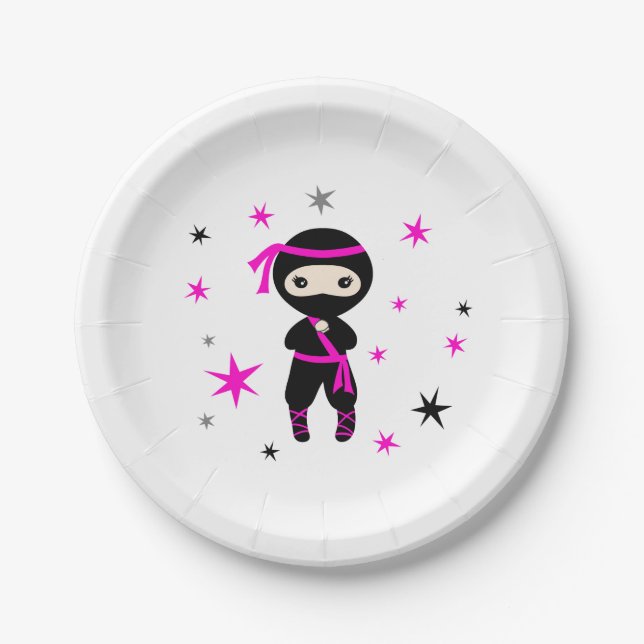 Cute Ninja Warrior Kid Girls Birthday Party  Paper Plate (Front)