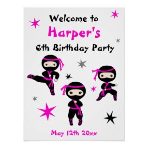 Cute Ninja Warrior Kids Bday Party Welcome Sign