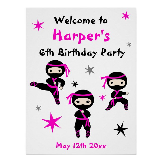 Cute Ninja Warrior Kids Bday Party Welcome Sign (Front)