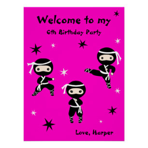 Cute Ninja Warrior Kids Bday Party Welcome Sign