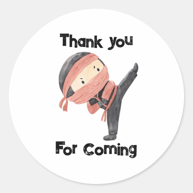 Cute Ninja Warrior Kids Birthday Party Favour Classic Round Sticker (Front)