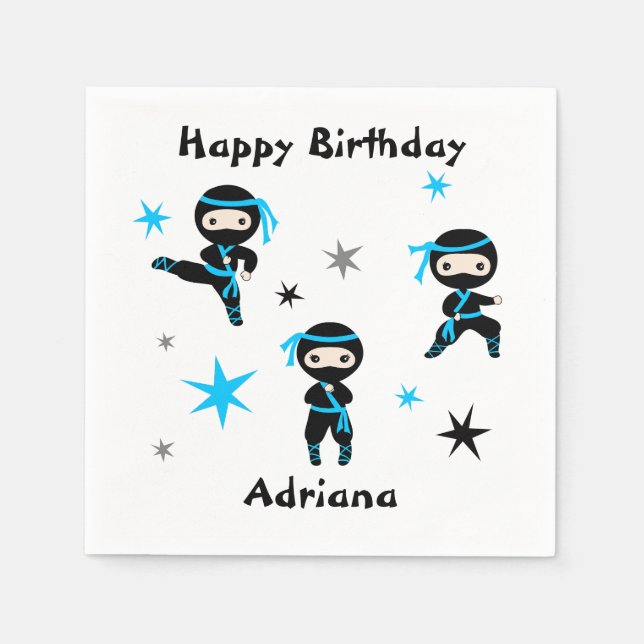 Cute Ninja Warrior Kids Birthday Party Favour Napkin (Front)