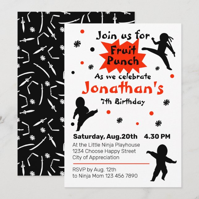 Cute Ninja Warrior Kids Birthday Party  Invitation (Front/Back)