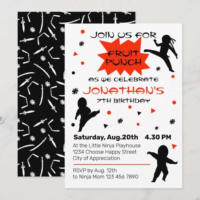 Cute Ninja Warrior Kids Birthday Party  Invitation (Front/Back)