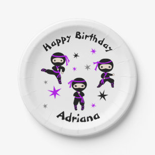 Cute Ninja Warrior Kids Birthday Party Purple  Paper Plate