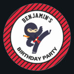 Cute Ninja Warrior Kids Birthday Party Sticker<br><div class="desc">Cute favour stickers for a ninja theme party. Customize it with your child's name.</div>
