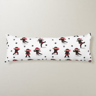 Cute Ninja Warrior Kids Black & Red Pattern Body Pillow