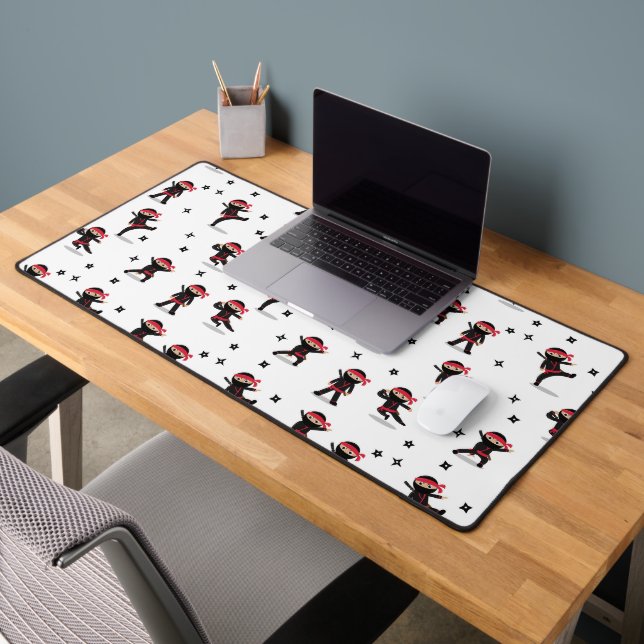 Cute Ninja Warrior Kids Black & Red Pattern Desk Mat (Office 2)