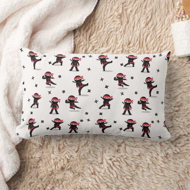 Cute Ninja Warrior Kids Black & Red Pattern Lumbar Pillow (Blanket)
