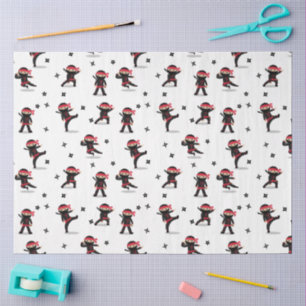 Cute Ninja Warrior Kids Black & Red Pattern Tissue Paper