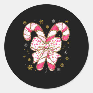 Cute Nk Coquette Bow Candy Cane Christmas Girls Wo Classic Round Sticker