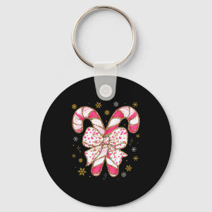 Cute Nk Coquette Bow Candy Cane Christmas Girls Wo Keychain
