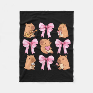 Cute Nk Coquette Bow Kawaii Capybara Lover  Fleece Blanket