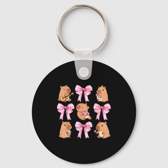 Cute Nk Coquette Bow Kawaii Capybara Lover  Keychain (Front)
