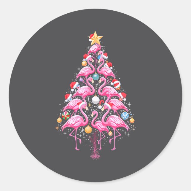 Cute Nk Flamingo Christmas Tree Santa Hat Trocal P Classic Round Sticker (Front)
