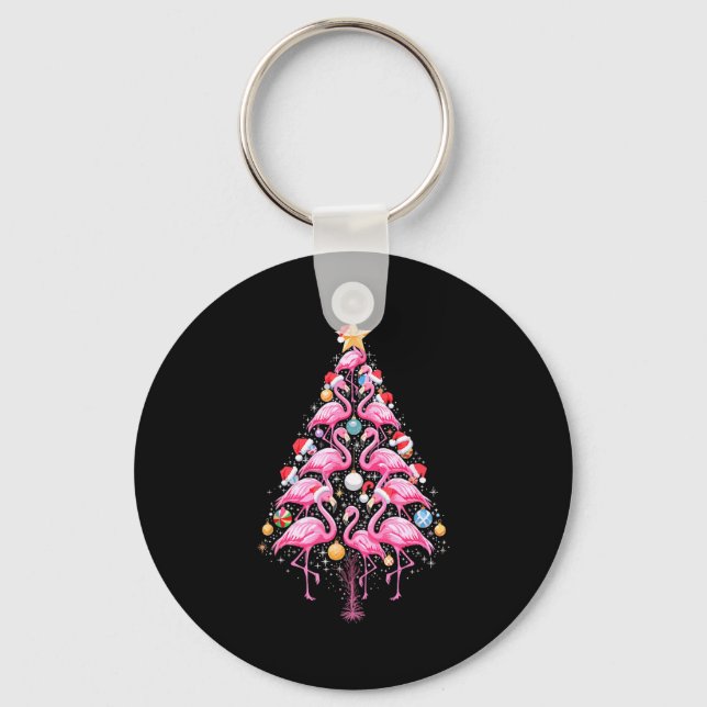 Cute Nk Flamingo Christmas Tree Santa Hat Trocal P Keychain (Front)