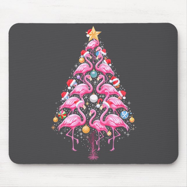 Cute Nk Flamingo Christmas Tree Santa Hat Trocal P Mouse Pad (Front)