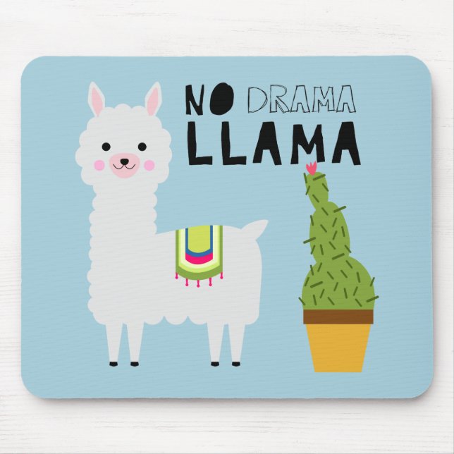Cute No Drama Llama Cactus Succulents Kawaii Blue Mouse Pad (Front)