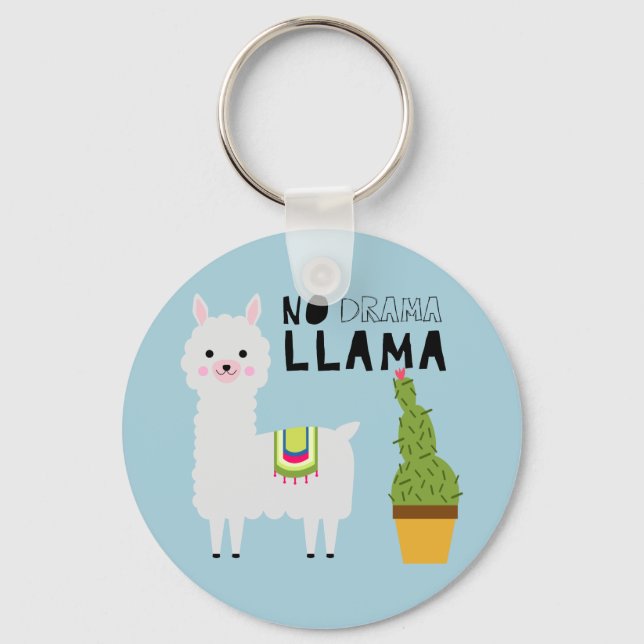 Cute No drama llama succulents cactus fiesta blue Keychain (Front)