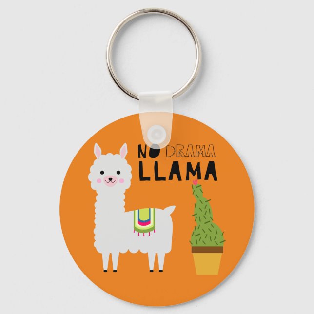 Cute No drama llama succulents cactus orange Keychain (Front)