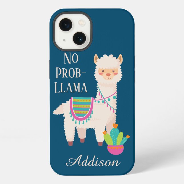Cute No ProbLlama Custom Name iPhone Case (Back)