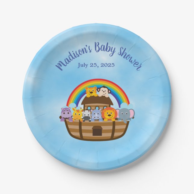 Cute Noah's Ark Baby Animals Paper Plate (Front)