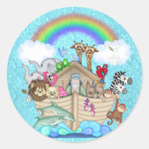 CUTE NOAHS ARK  FOR BABY  SHOWER FAVORS CLASSIC ROUND STICKER