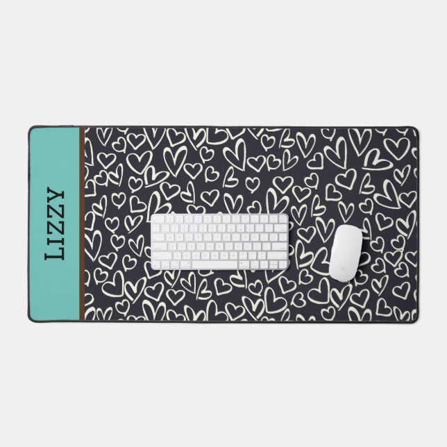 Cute Noir Et Blanc Coeur Bureau Mat (Clavier et souris)