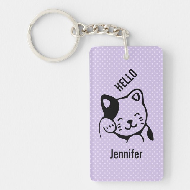 Cute noir et blanc Kitty Chat Waving Bonjour (Devant)