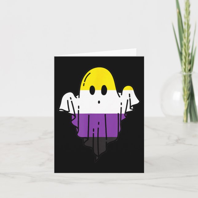 Cute Nonbinary Ghost Spooky Halloween Funny LGBTQ Card (Front)
