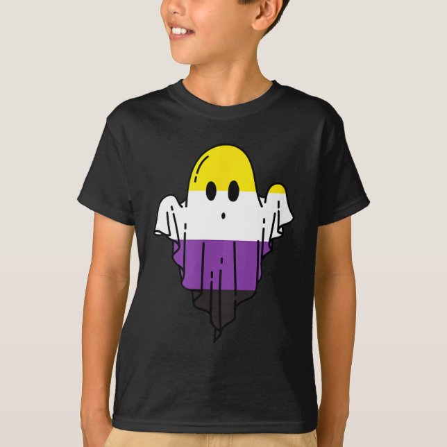 Cute Nonbinary Ghost Spooky Halloween Funny LGBTQ T-Shirt (Front)