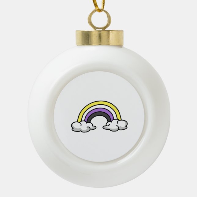 Cute Nonbinary Rainbow Ceramic Ball Christmas Ornament (Front)