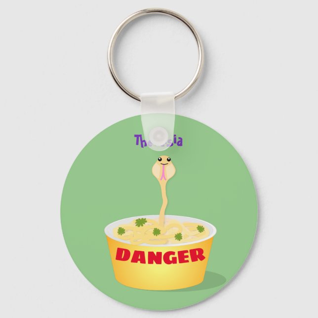 Cute noodles snake cartoon illustration humor keychain (Front)