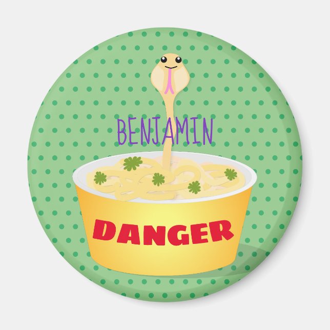 Cute noodles snake cartoon illustration humor magnet (Front)