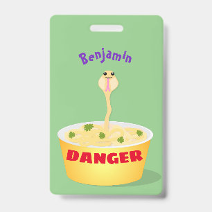 Cute noodles snake cartoon illustration humour badge