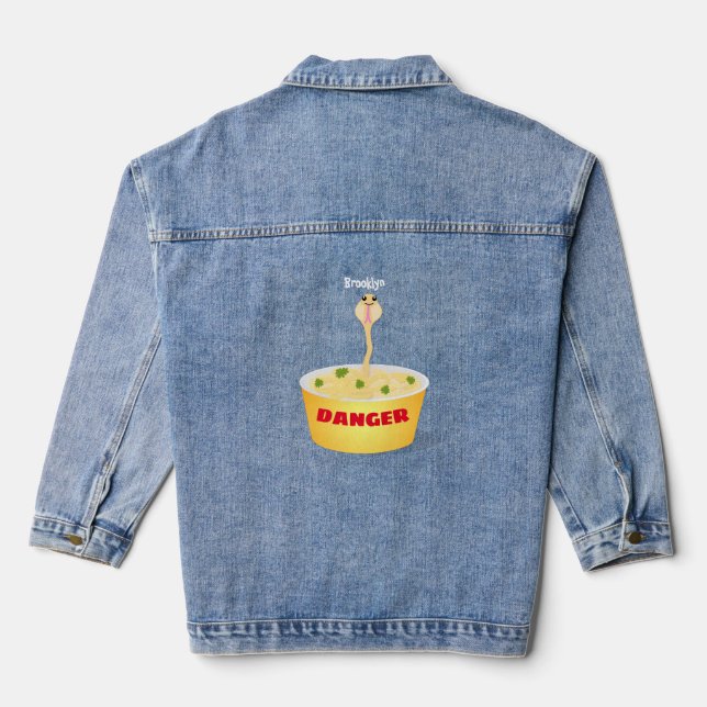 Cute noodles snake cartoon illustration humour denim jacket (Back)