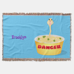 Cute noodles snake cartoon illustration humour throw blanket