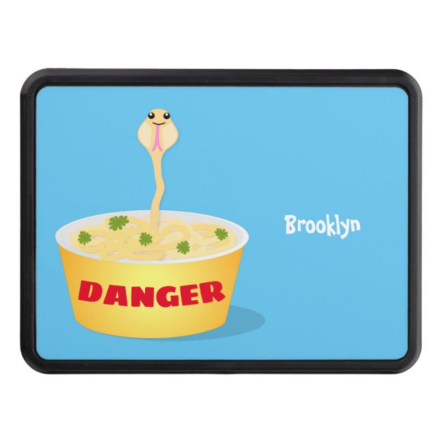 Cute noodles snake cartoon illustration humour trailer hitch cover (Front)