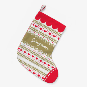 Cute Nordic Folk Holidays Gold Red Pattern Custom Small Christmas Stocking