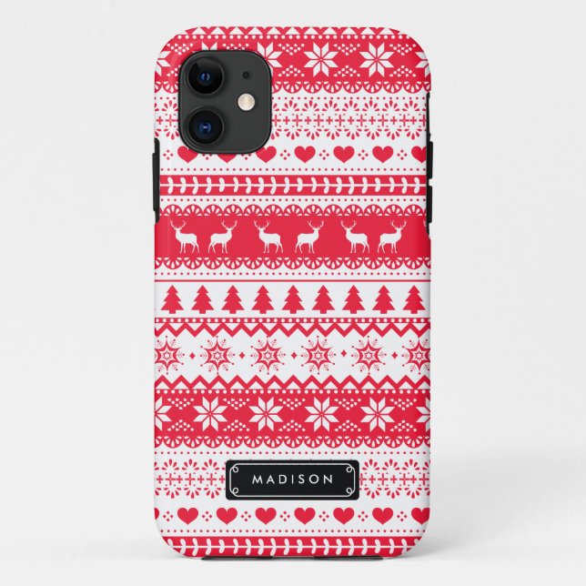 Cute Nordic Folk Holidays Red Pattern Custom Case-Mate iPhone Case (Back)