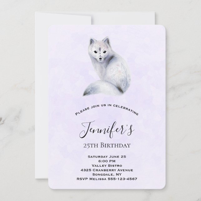 Cute Nordic Fox with Floral Designs Birthday Invitation (Front)